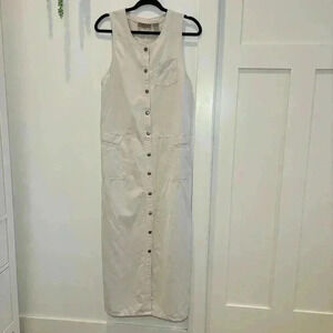 Directives 90's Neutral Cream Button Up Jumper Dress Pockets Size Small Back Tie